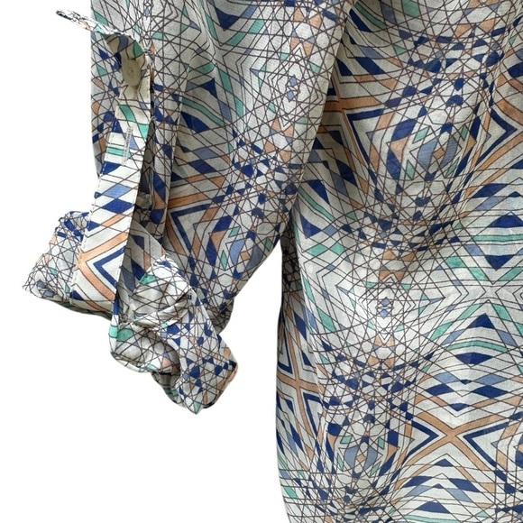 Free People Easy Rider Geometric Chiffon Button Front Blouse Women's Sz S - Picture 3 of 11